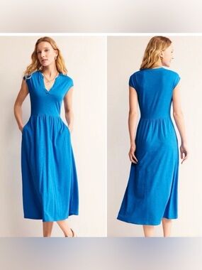 BODEN BLUE CHLOE NOTCH JERSEY MIDI DRESS